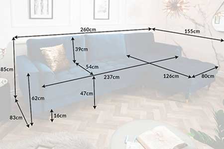 Dimensions détaillées canapé d'angle