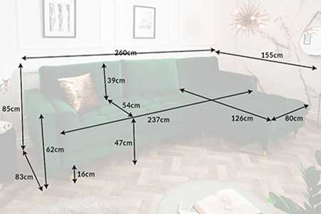 Dimensions détaillées canapé d'angle