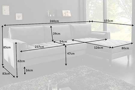 Dimensions détaillées canapé d'angle