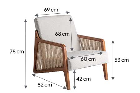 Dimensions du fauteuil en rotin et hévéa