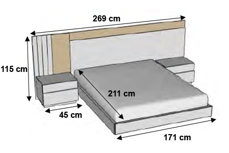 Dimensions détaillées du lit contemporain à led