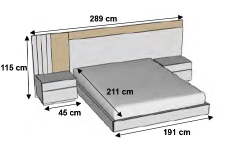 Dimensions détaillées du lit contemporain à led