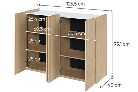 Dimensions détaillées de la commode 4 portes