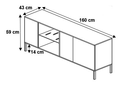 Dimensions détaillées du meuble tv design