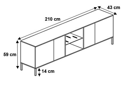 Dimensions détaillées du meuble tv design