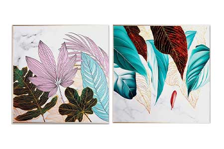 lot de 2 tableaux muraux feuilles colorées